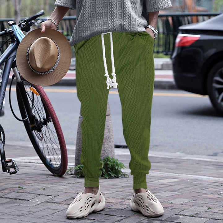 Men's nano thermo braid knit jogging pants with wide ribbed waistband and decorative cord Mune Fashion