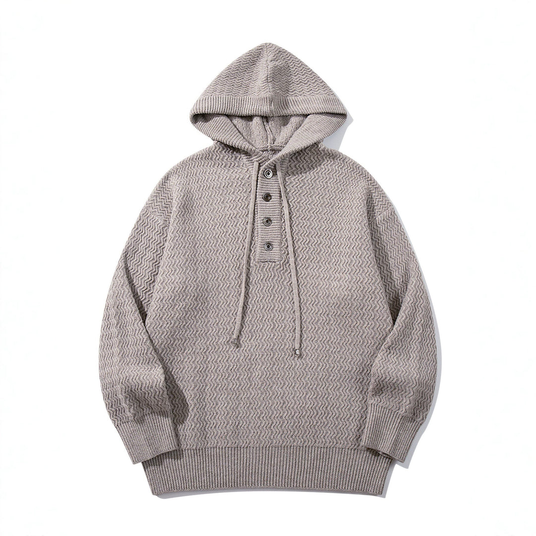 Unisex Structured Hooded Knit Sweater with Henley Button Placket Mune Fashion