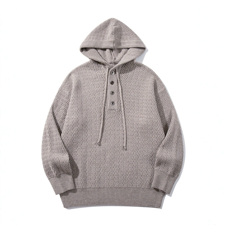 Unisex Structured Hooded Knit Sweater with Henley Button Placket Mune Fashion