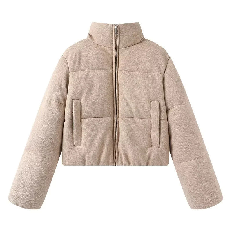 Women's cropped teddy quilted jacket with high collar and concealed zipper Mune Fashion