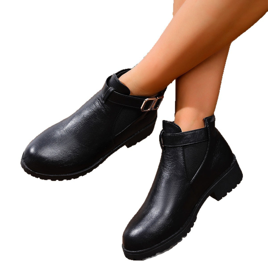 Women Chelsea ankle boot with elastic insert and decorative buckle strap Mune Fashion