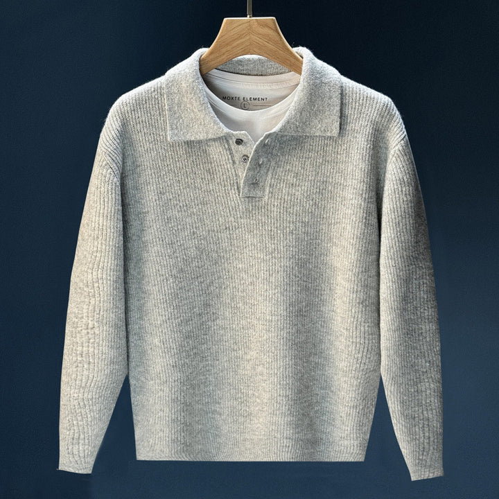 Men's fine knit polo sweater with half button placket and casual oversized fit Mune Fashion