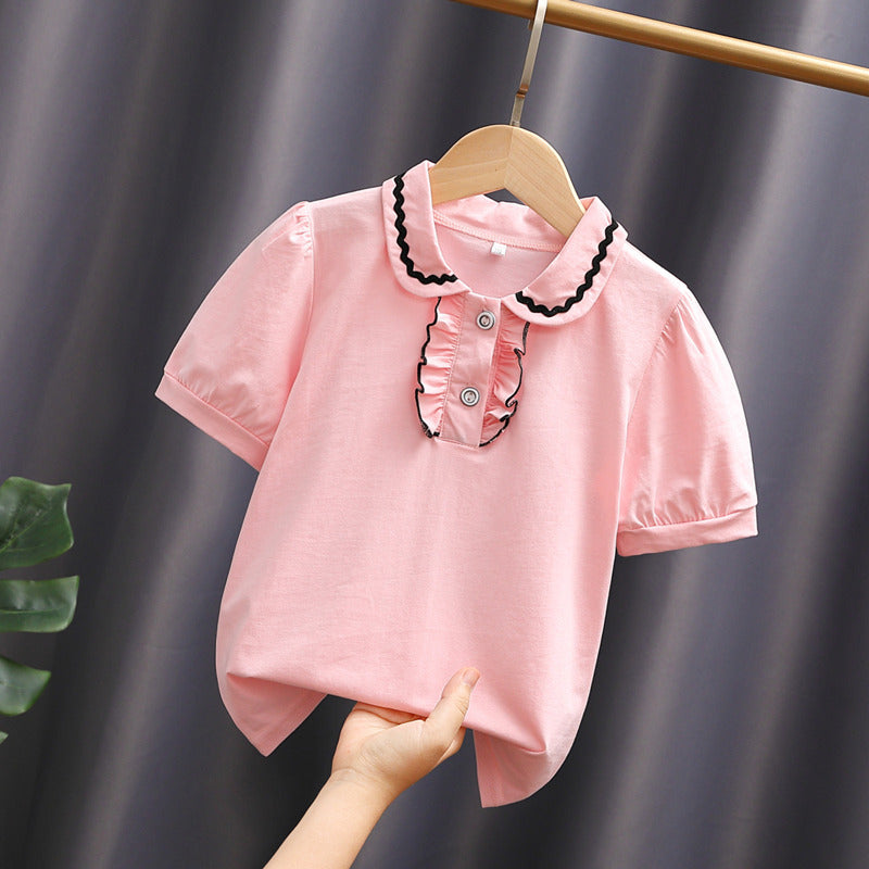 Girl's trendy blouse with ruffled collar and puff sleeves Mune Fashion