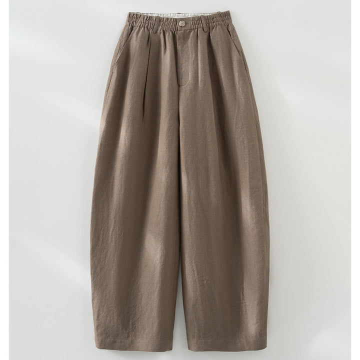 Women's Linen Blend Palazzo Pants with High Waist, Elastic Insert and Side Pockets Mune Fashion