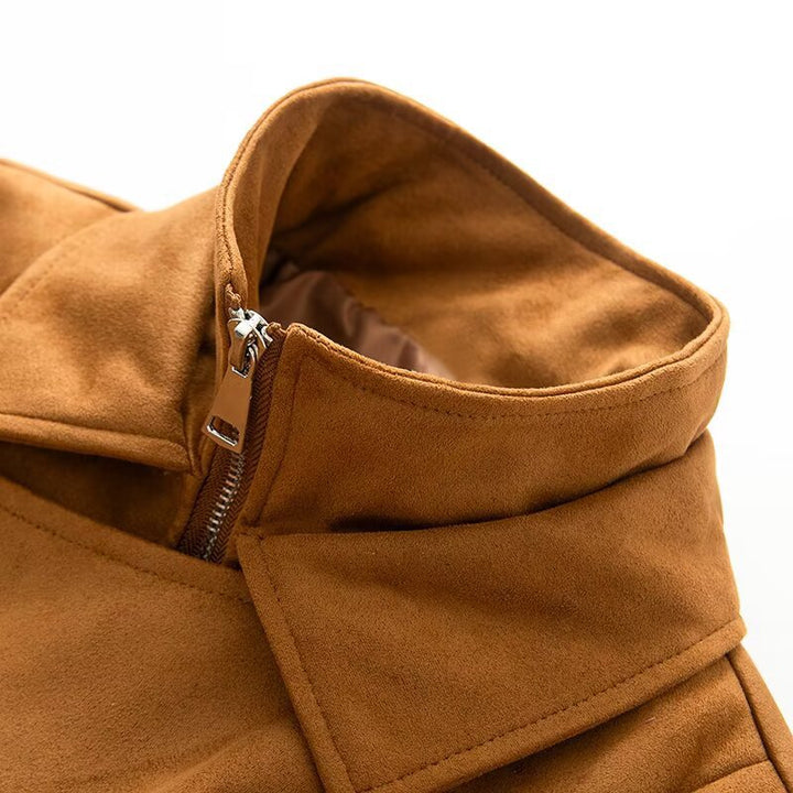 Women's short bomber-style jacket with stand-up collar and asymmetrical snap button placket Mune Fashion
