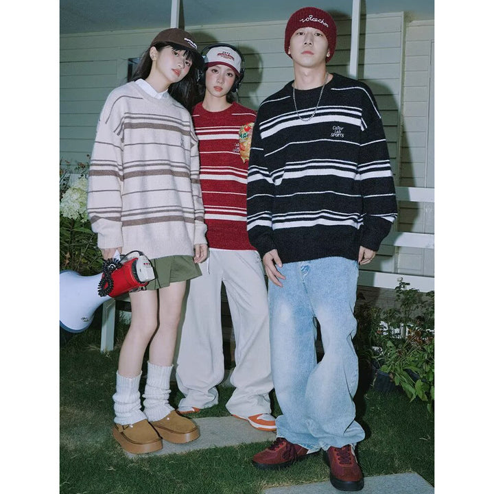 Women Modern Knit Sweater with Striped Pattern Mune Fashion