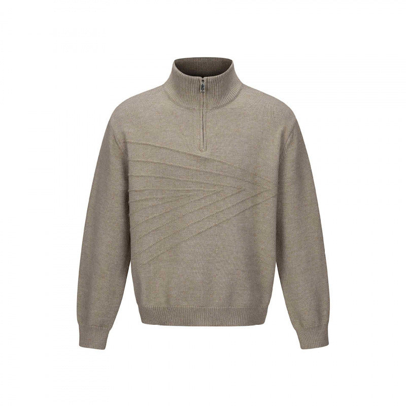 Unisex fine knit half-zip sweater with standing collar and diagonal structure Mune Fashion