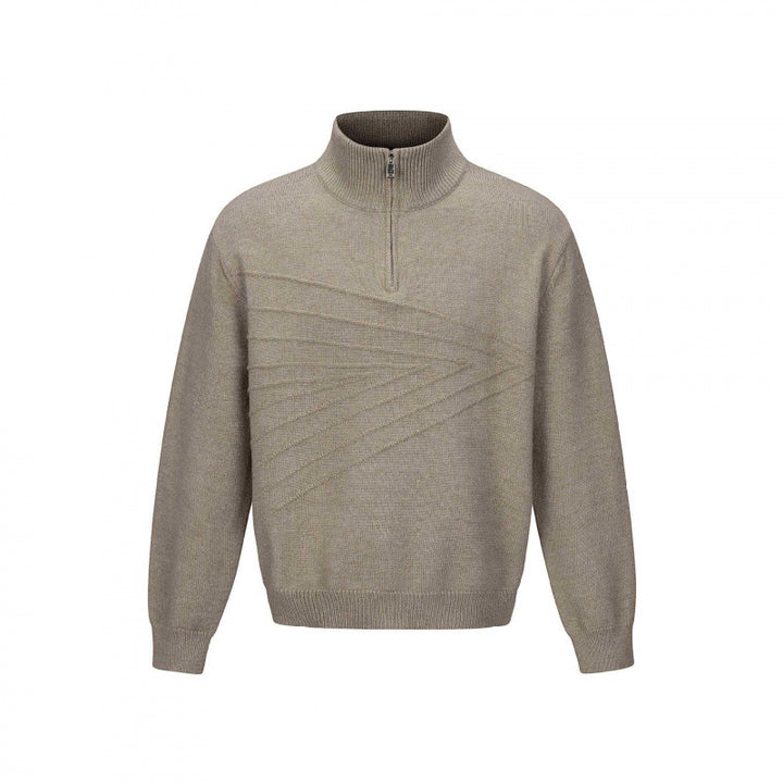 Unisex fine knit half-zip sweater with standing collar and diagonal structure Mune Fashion