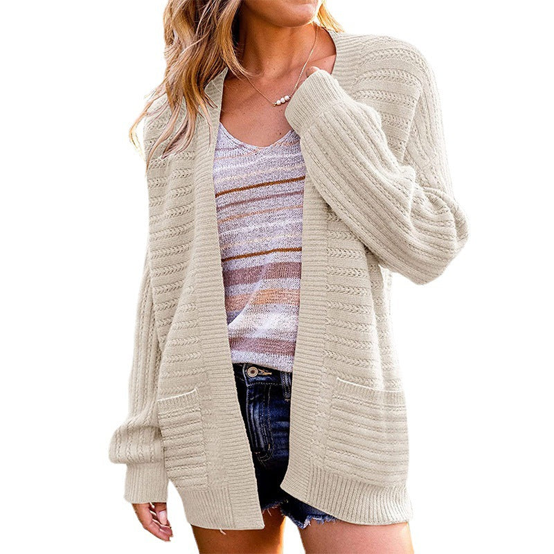 Women Oversize Knit Cardigan with Patch Pockets and Ribbed Structure Mune Fashion