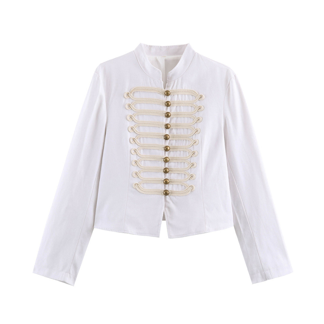 Ladies short hussar jacket with decorative loops and stand-up collar Drune