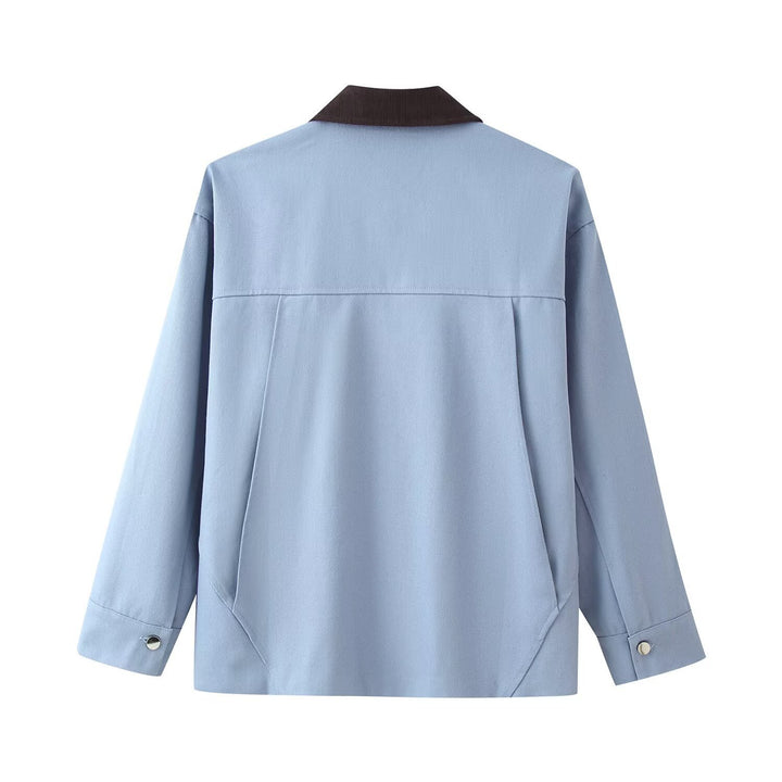 Ladies overshirt jacket with cord collar, patch pockets and snap button placket Mune Fashion