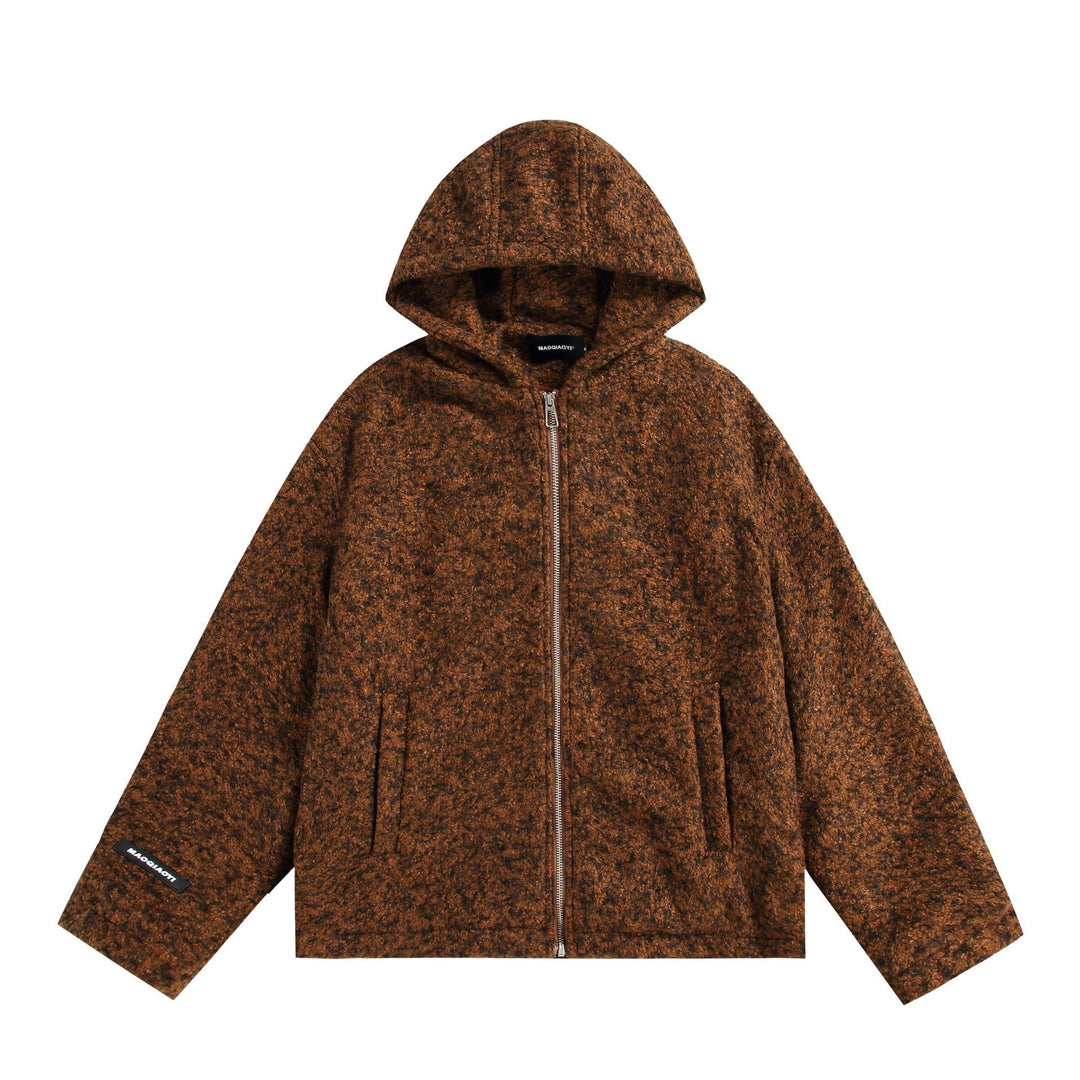 Women's hooded blouse made of wool blend with voluminous structure and zipper Mune Fashion