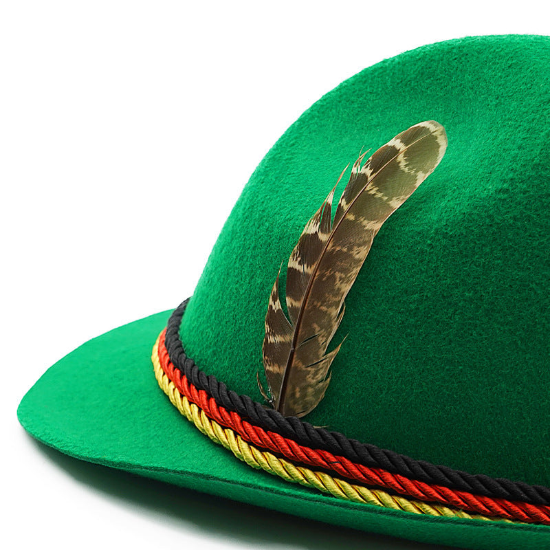 Men's traditional costume felt hat with feather and decorative cord Mune Fashion