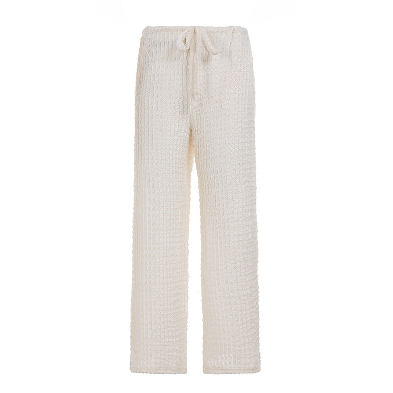 Women's cozy knit lounge pants with wide leg, high waist and drawstring Mune Fashion