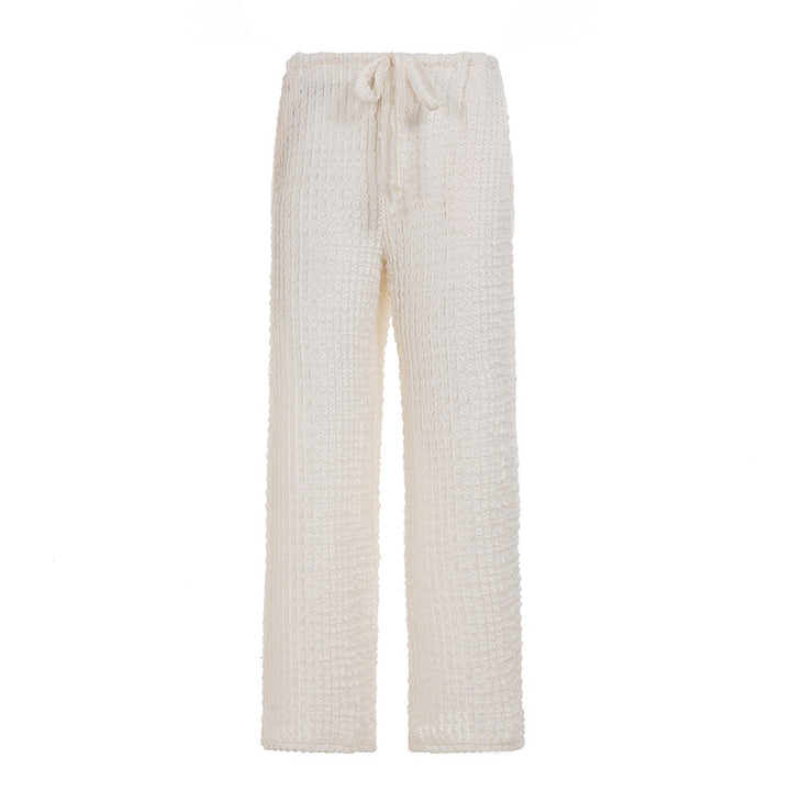 Women's cozy knit lounge pants with wide leg, high waist and drawstring Mune Fashion
