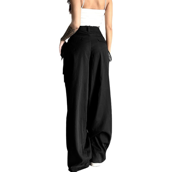Women's high-waisted wide pleated cargo pants with cargo details, belt loops, and straight leg cut Mune Fashion