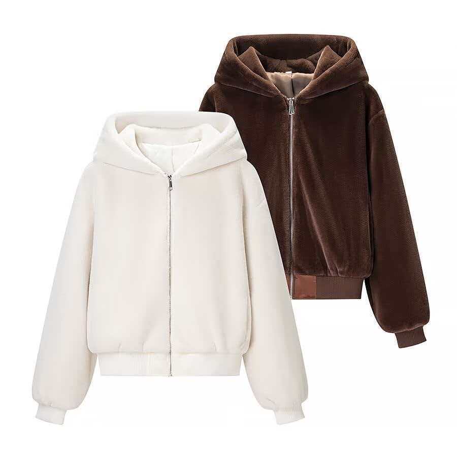 Ladies reversible hooded blouse with plush and fleece side Mune Fashion