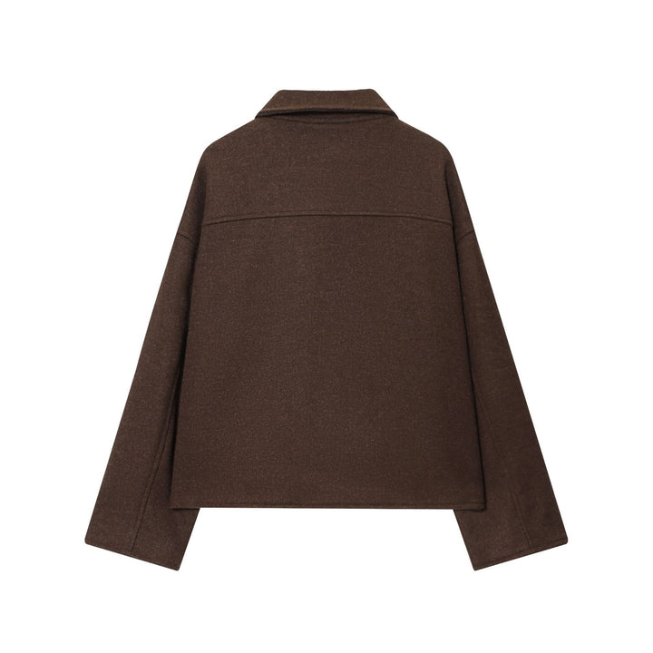 Women's casual wool jacket with full zipper, large flap pockets and shirt collar Mune Fashion