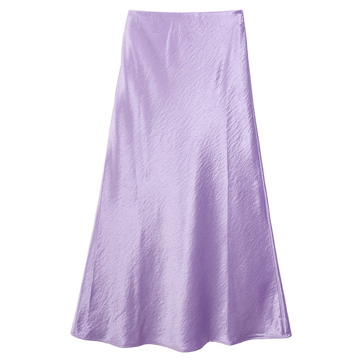 Women's flowing midi skirt in satin viscose with a smooth waistband, Mune Fashion