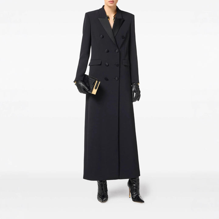 Women's double-breasted long-cut wool coat with pointed lapel Mune Fashion