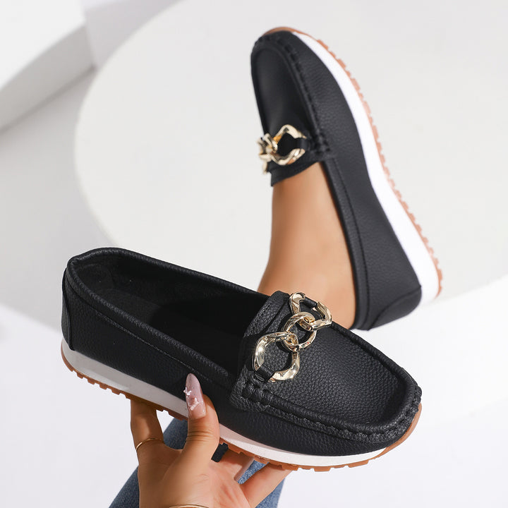 Women's Fashion Moccasin Slippers with Golden Chain and Profilated Rubber Sole Mune Fashion