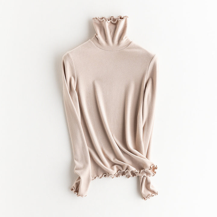 Ladies Fine Long Sleeve Shirt with Stand-up Collar made of Stretch Jersey, Body-hugging Silhouette Mune Fashion