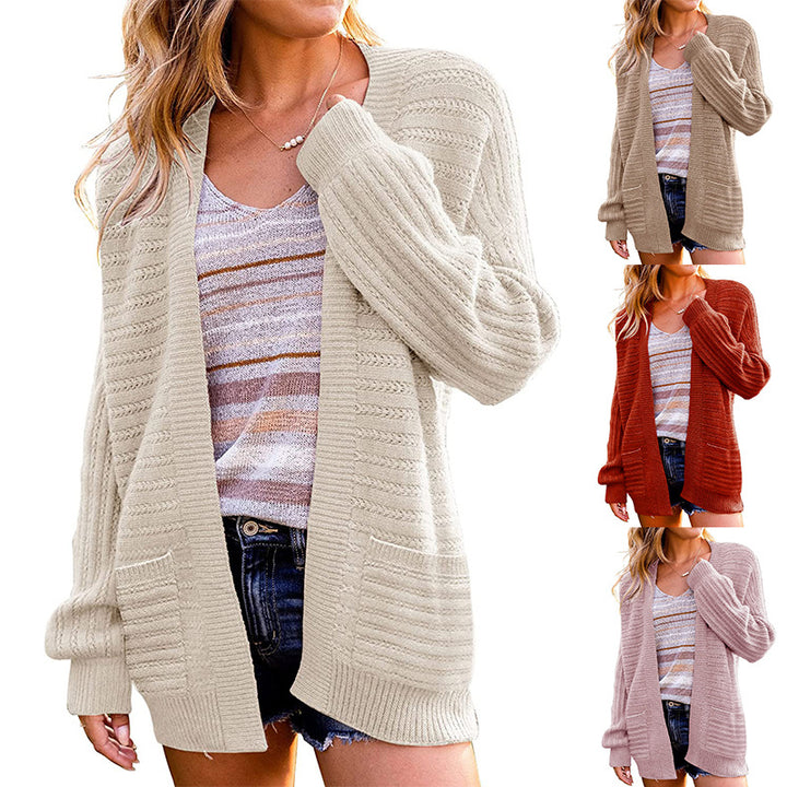 Women Oversize Knit Cardigan with Patch Pockets and Ribbed Structure Mune Fashion