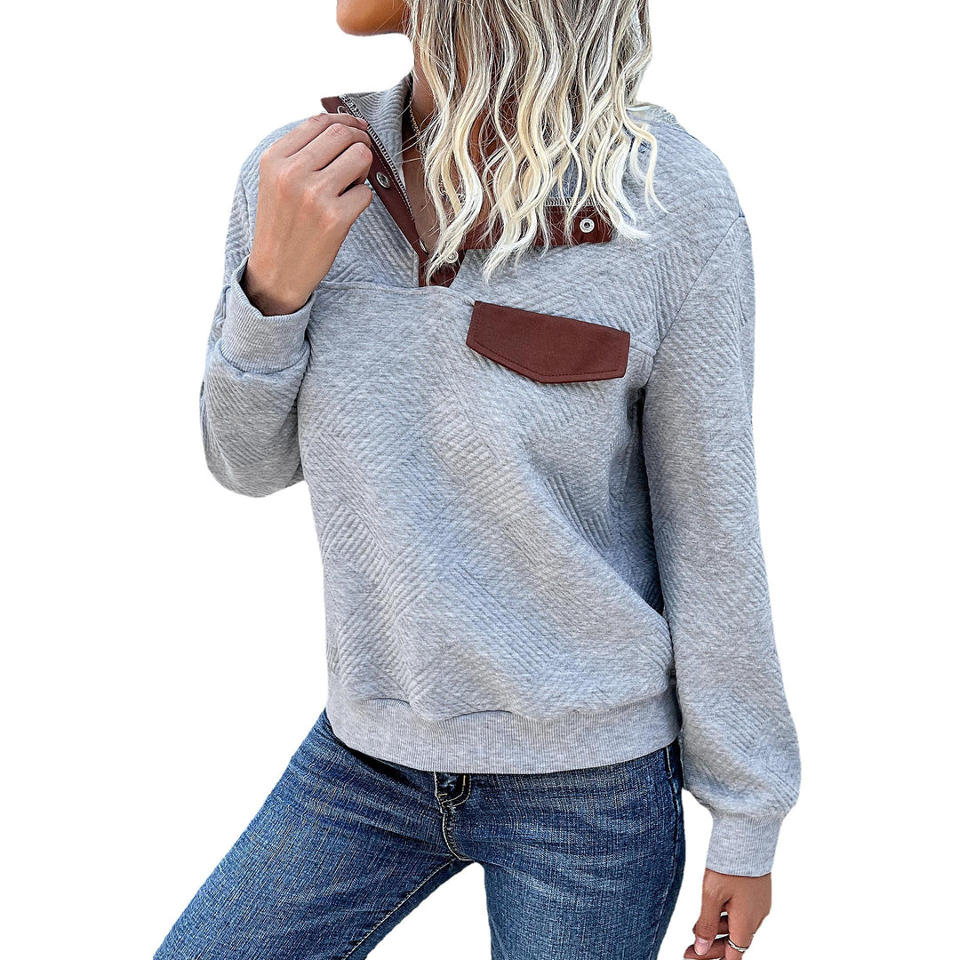 Ladies Trendy Sweater with Stand-Up Collar and Geometric Pattern Mune Fashion