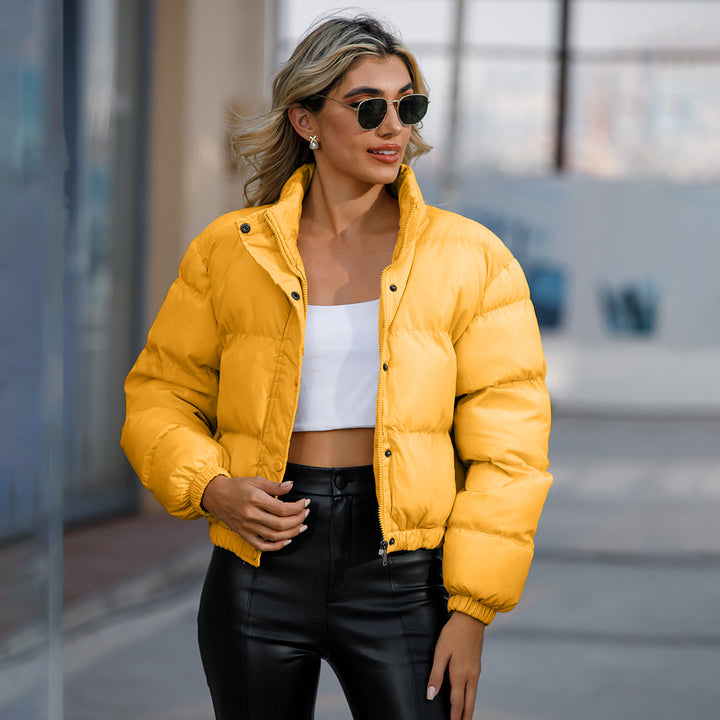 Women's short quilted winter jacket with stand-up collar and drawstring Mune Fashion