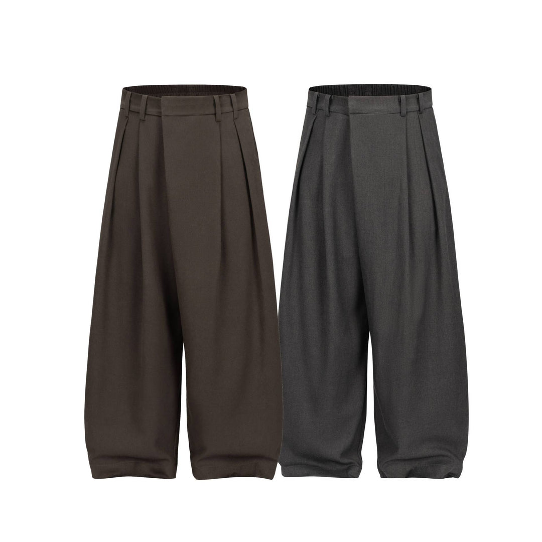 Women Wide Pleated Pants with High Waist and Elastic Backband Mune Fashion