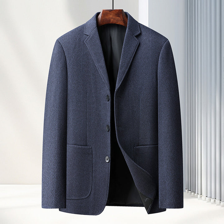 Men's herringbone blazer in vintage style with patch pockets and soft wool blend Mune Fashion