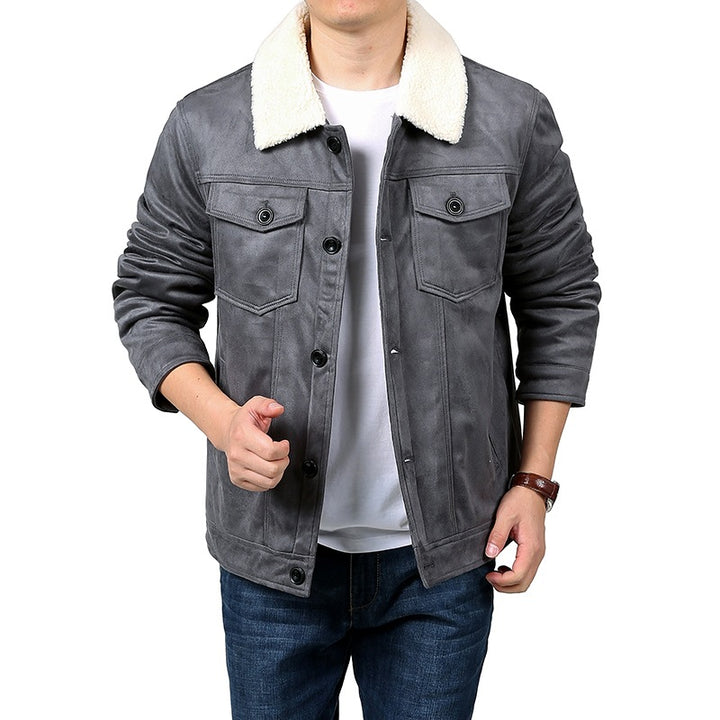 Men's Suede-Like Shirt Jacket in Trucker Style with Teddy Collar & Flap Pockets Mune Fashion