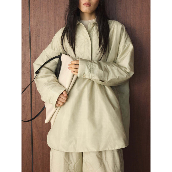 Women's loosely cut quilted oversized shirt jacket with kent collar and concealed button placket Mune Fashion