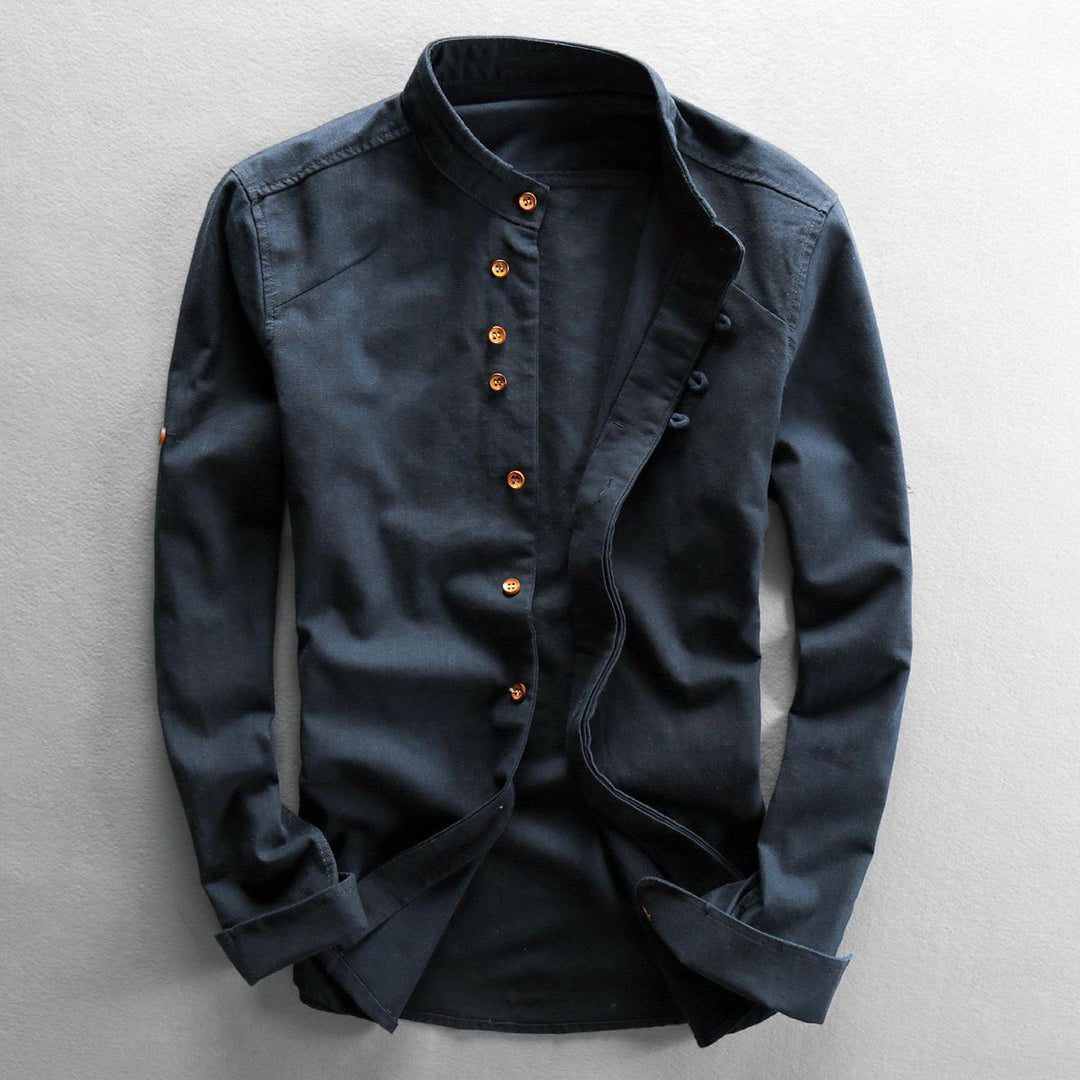 Men's casual stand-up collar shirt made of cotton blend with concealed button placket Mune Fashion