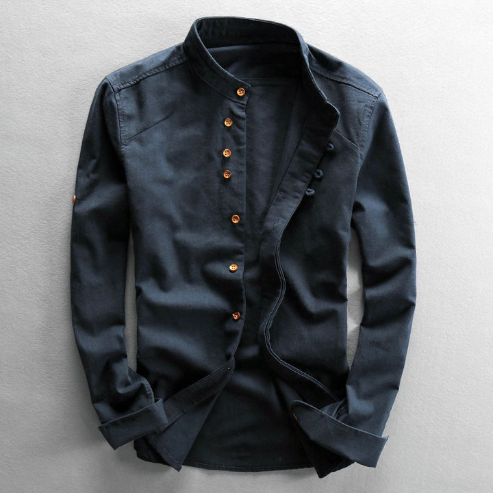 Men's casual stand-up collar shirt made of cotton blend with concealed button placket Mune Fashion