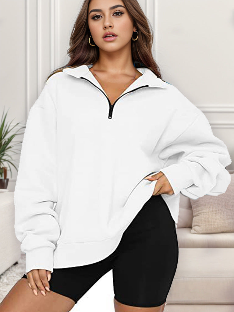 Women's oversized sweatshirt with half-zip and stand-up collar Mune Fashion