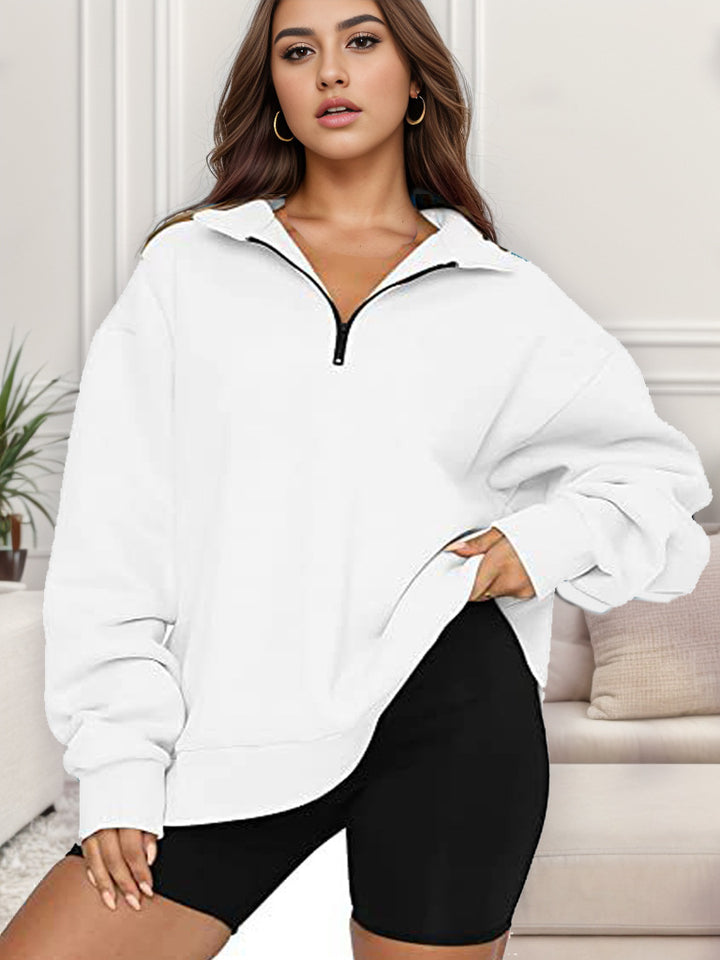 Women's oversized sweatshirt with half-zip and stand-up collar Mune Fashion