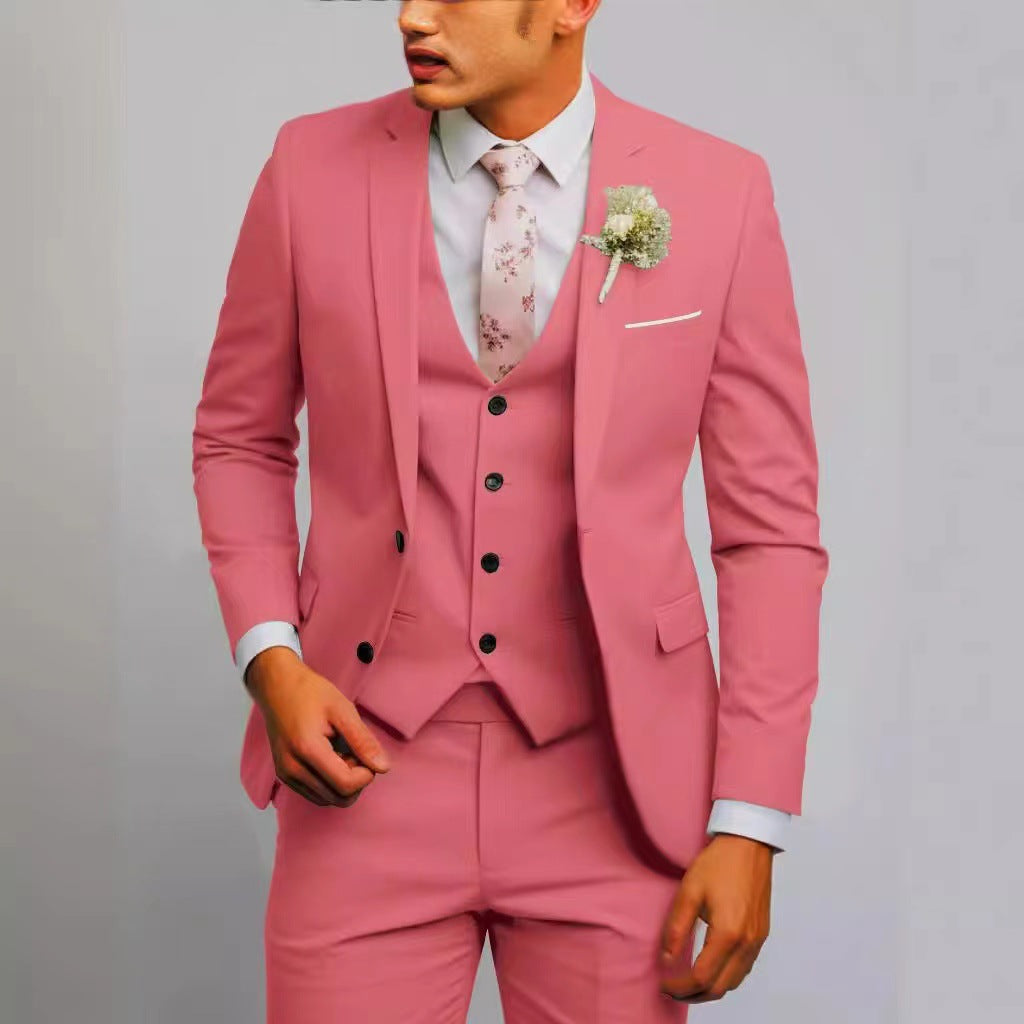 Men's three-piece business suit set with tailored single-breasted jacket, slim fit waistcoat, and elegantly cut suit pants Mune Fashion