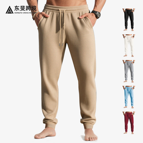 Men's waffle texture lounge pants with elastic waistband drawstring and side pockets Mune Fashion