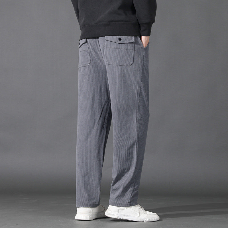 Men Straight-Leg Ribbed Structure Lounge Pants with Elastic Waistband and Flap Pocket Mune Fashion