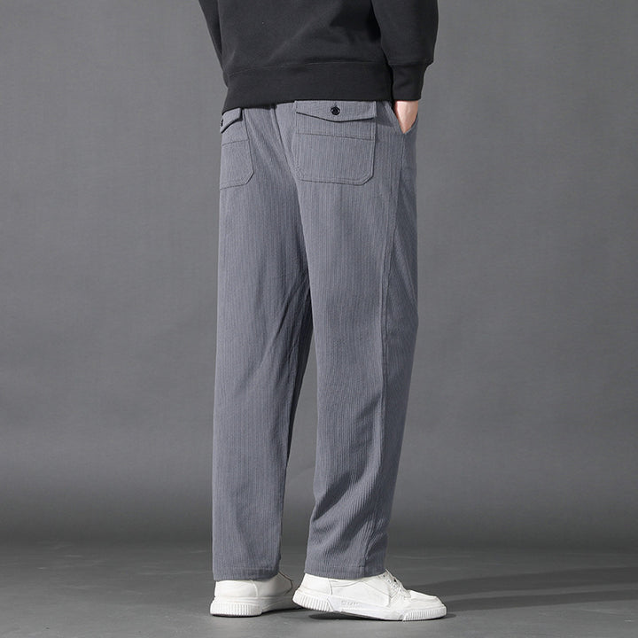 Men Straight-Leg Ribbed Structure Lounge Pants with Elastic Waistband and Flap Pocket Mune Fashion