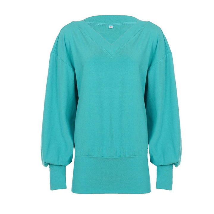 Women Oversized Sweatshirt with V-Neck and Balloon Sleeves Mune Fashion
