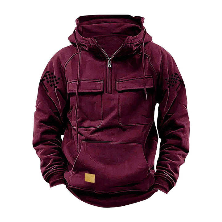 Men's hooded sweatshirt with half zip, cargo chest pockets and kangaroo pocket Mune Fashion