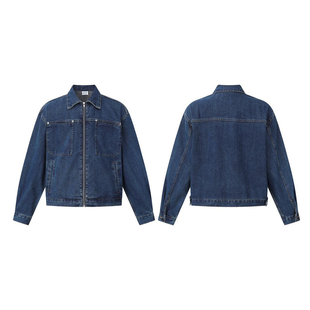 Unisex casually cut denim blouson jacket with full zip Mune Fashion