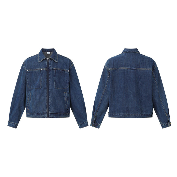 Unisex casually cut denim blouson jacket with full zip Mune Fashion
