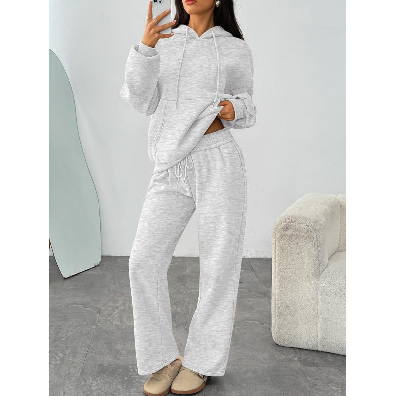 Women's Oversized Hoodie Set with Kangaroo Pocket and Wide Palazzo Pants Drune