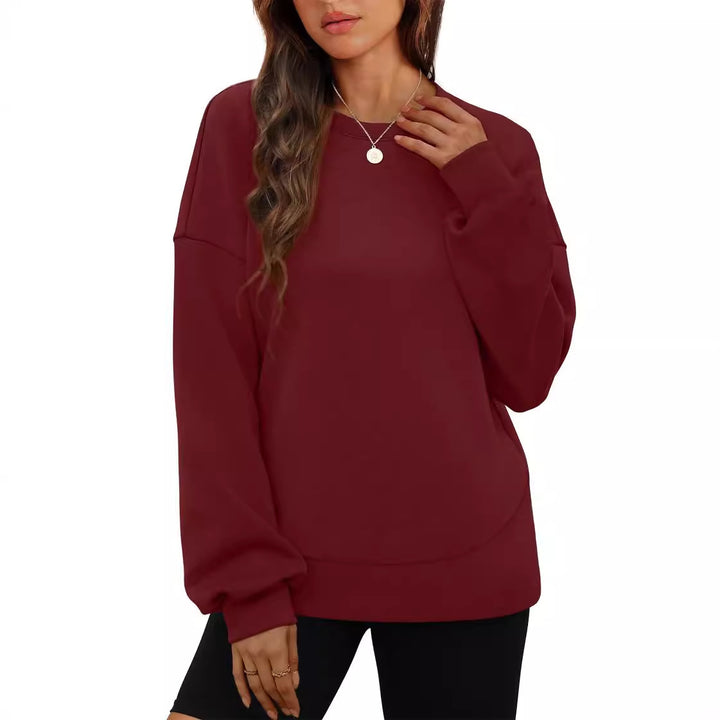 Women's casual oversized round neck sweatshirt with dropped shoulder, rounded hem, and soft inner lining Mune Fashion