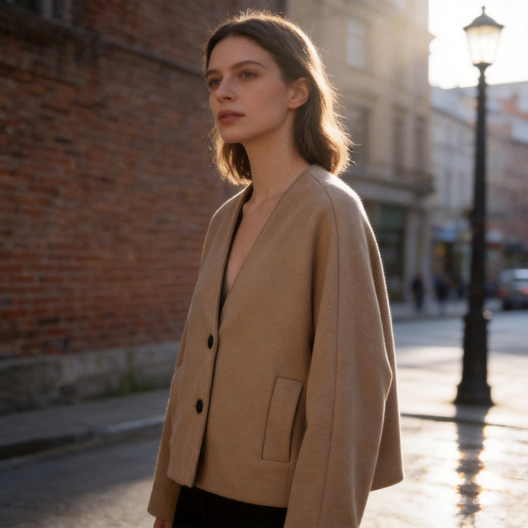 Women Boxy Wool Blend Cropped Coat with Minimalist Silhouette Mune Fashion
