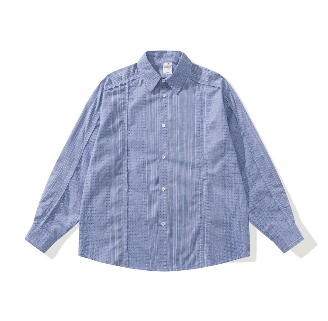 Women's Structured Oversized Shirt Blouse with Fine Embroidery and Striped Texture Mune Fashion