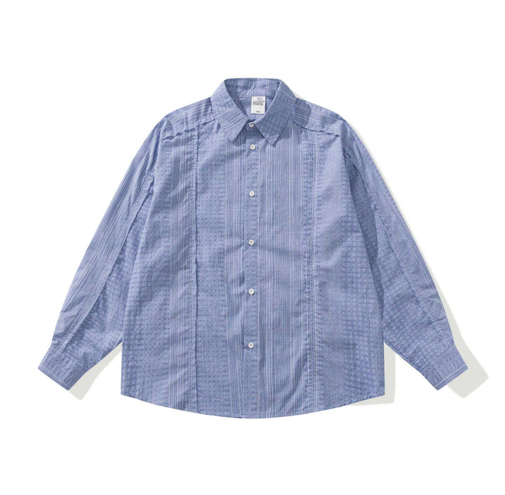 Women's Structured Oversized Shirt Blouse with Fine Embroidery and Striped Texture Mune Fashion